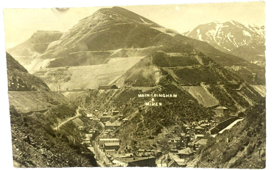 Bingham Mines Real Photo Postcard RPPC Mining Town Train Machinery