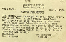 Load image into Gallery viewer, 1924 Wanted Postcard Murder Suspect Sheriff California Antique Postmarked Rare
