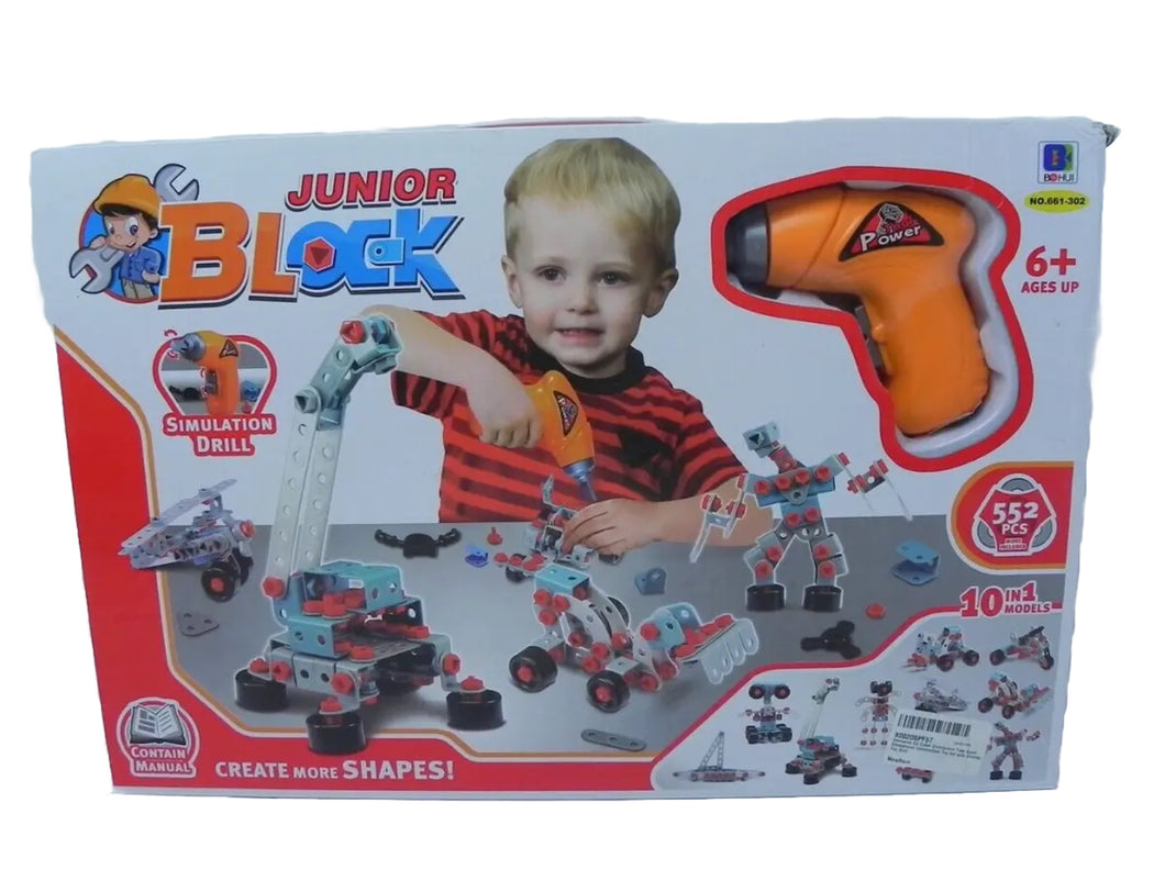 Junior Block 552 Pieces 10 in 1 Models Drill Toy Playset Building Tool NEW NIB