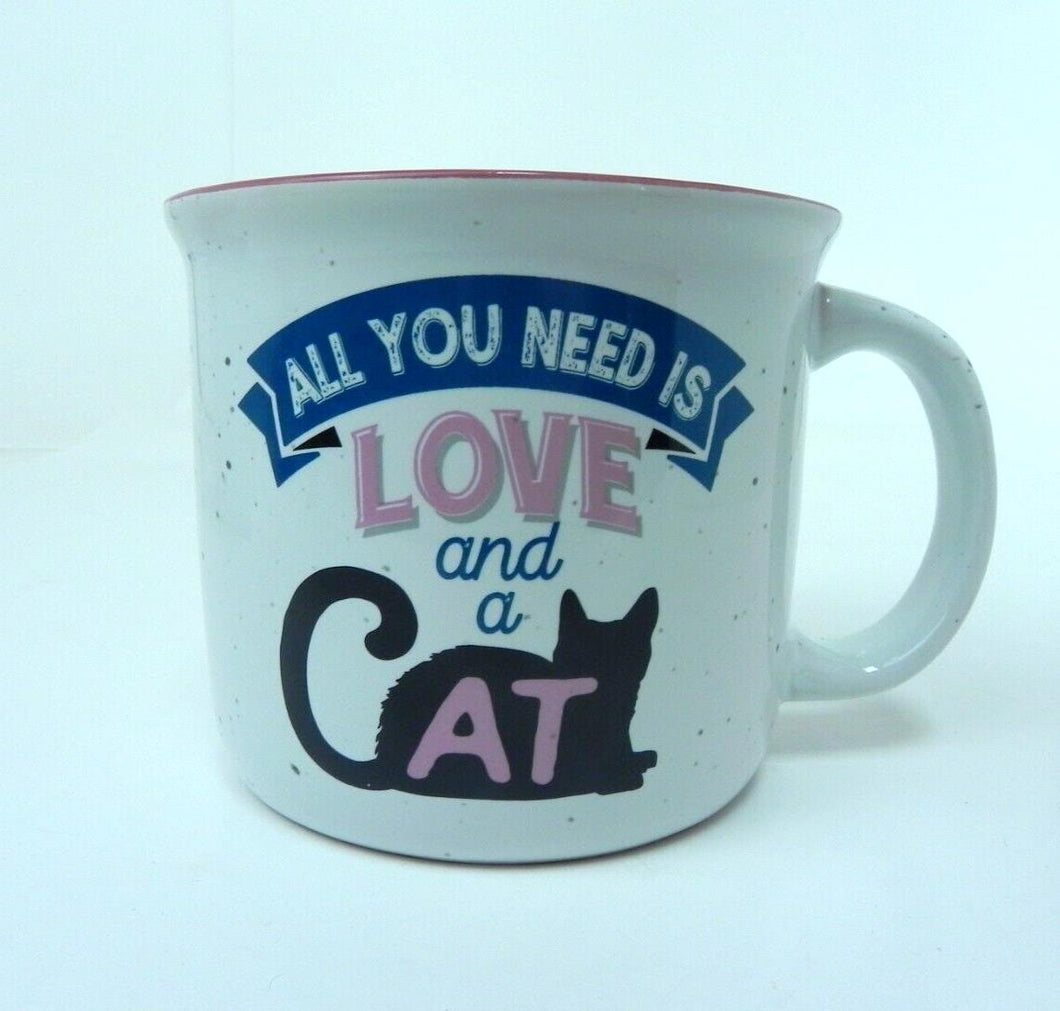 NEW All You Need is Love and A Cat Ceramic Camper Mug Cat Mom Coffee Cup - 14oz