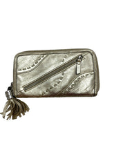 Load image into Gallery viewer, B. Makowsky Wallet Gold Tassel Zip Around with Coin &amp; Card Pockets
