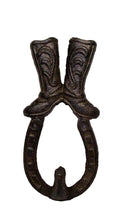 Load image into Gallery viewer, CAST IRON RUSTIC LOOK COWBOY BOOT HORSESHOE COAT HOOK 5" Tall- 723-0990
