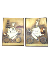 Load image into Gallery viewer, 2PC Jennifer Garant Fat Chef Bicycle Framed Art Tile Wall Art Kitchen Home Decor
