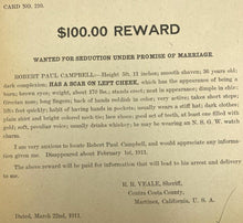 Load image into Gallery viewer, 1911 $100.00 Reward Wanted Poster Seduction Under Promise of Marriage
