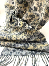 Load image into Gallery viewer, Cashmere Scarf Made in Scotland Blue Beige Floral Fringe Shawl Scarves

