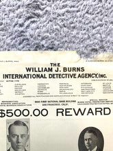 Load image into Gallery viewer, 1925 Wanted Poster International Detective Agency Theft Durant Motor $500 Reward
