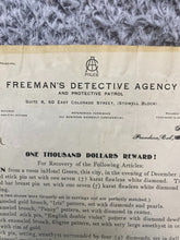 Load image into Gallery viewer, 1905 Freeman&#39;s Detective Agency Reward Poster Theft Watches Antique Ephemera
