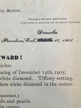 Load image into Gallery viewer, 1905 Freeman&#39;s Detective Agency Reward Poster Theft Watches Antique Ephemera
