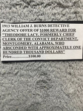 Load image into Gallery viewer, 1913 William J Burns Detective Agency Offer $1000 Reward Poster Flyer Antique
