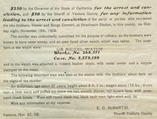 Load image into Gallery viewer, 1905 Reward Poster Wanted Double Murder Arrest Conviction Antique Watch Ephemera
