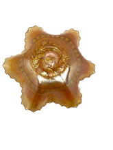 Load image into Gallery viewer, Antique Carnival Glass Bowl Windflower Marigold Ruffle Design
