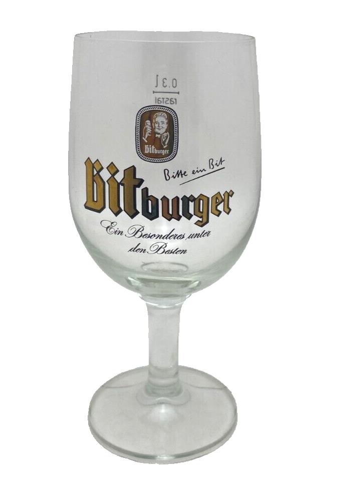 Bitburger Pilsner German Beer Glass 0.3L Rastal Stemmed 7” Tall