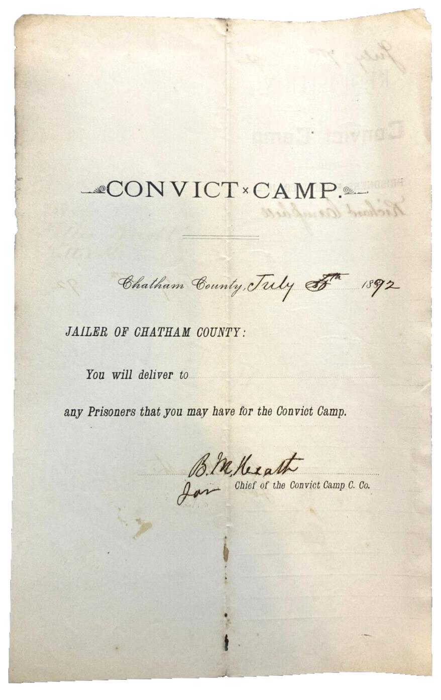 1892 Convict Camp Requisition Jailer Prisoner Georgia Antique Ephemera