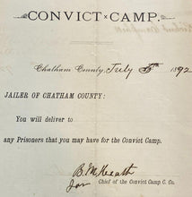 Load image into Gallery viewer, 1892 Convict Camp Requisition Jailer Prisoner Georgia Antique Ephemera

