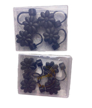 Load image into Gallery viewer, Black Flower Straw Toppers Reusable Cover Cap Tumbler Drinking 8 Pack
