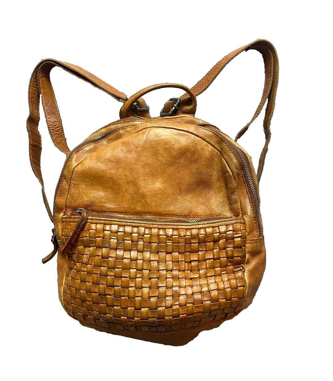 Anthropologie Vilenca Holland Backpack Bag Emilia Cognac Woven Basket Weave