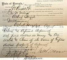 Load image into Gallery viewer, 1892 Arrest Warrant Misdemeanor Watch Theft Savanah Georgia Antique Ephemera
