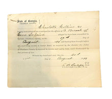 Load image into Gallery viewer, 1892 Arrest Warrant Breach of Good Behavior Georgia Antique Ephemera
