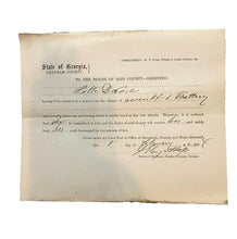 Load image into Gallery viewer, 1891 Arrest Warrant Assault &amp; Battery Georgia County Jail Antique Ephemera
