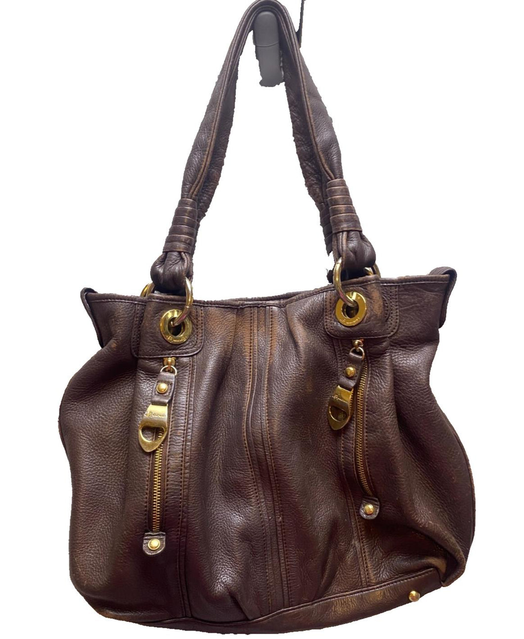 B MAKOWSKY Purse Slouchy Shabby Leather Hobo Shoulder Bag Handbag Tote Cheetah