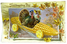 Load image into Gallery viewer, Antique Thanksgiving Postcard Tuck Embossed Turkey Corn Divided Rare 1910

