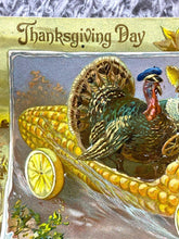 Load image into Gallery viewer, Antique Thanksgiving Postcard Tuck Embossed Turkey Corn Divided Rare 1910
