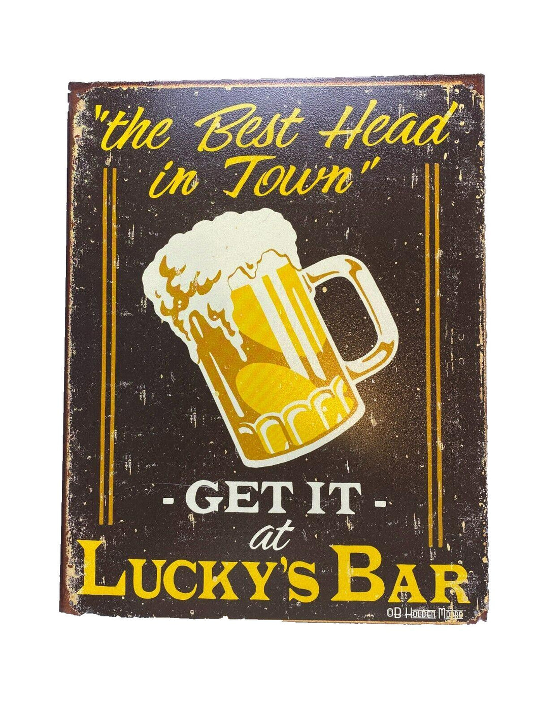 Lucky's Bar Metal Advertising Sign Best Head In Town Funny Mancave