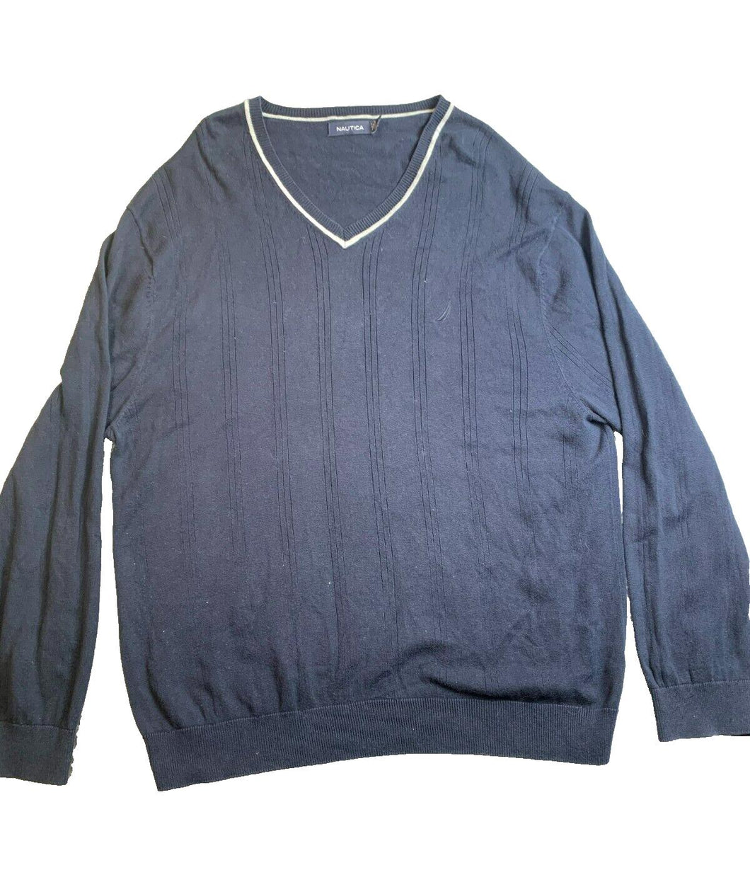 Nautica Sweater Adult 2XL XXL Navy Blue V-Neck Knitted Pullover Outerwear Mens