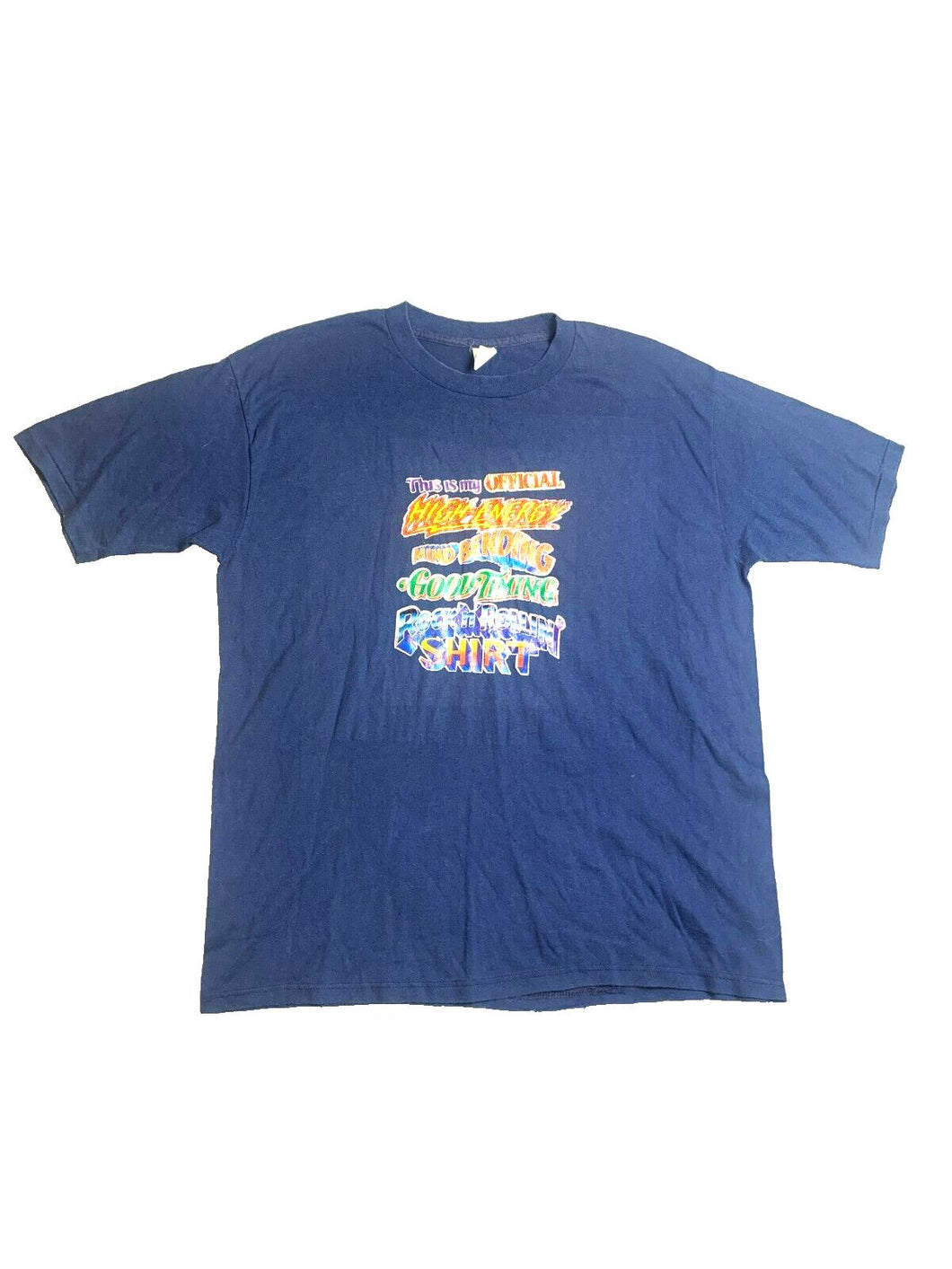 VTG Rock n Rollin Shirt Adult 2XL Blue 80s High Energy Single Stitch Wild Mens