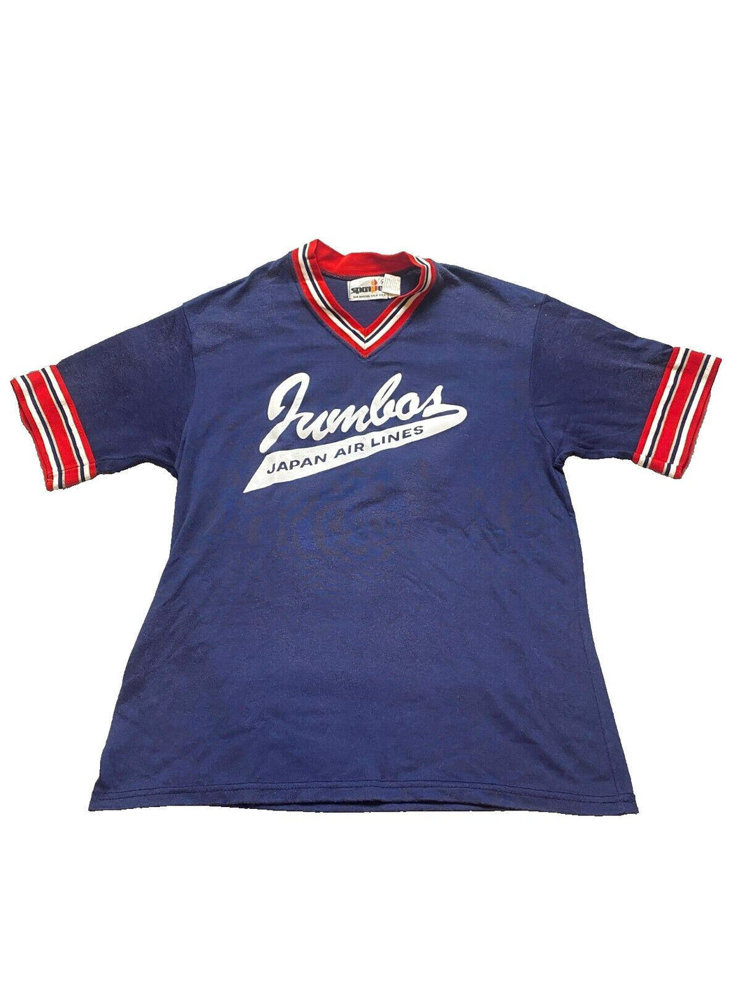 VTG Jumbos Air Lines Shirt Womens Extra Large Navy Red Spanjian Baseball Jersey