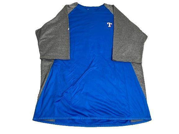 Texas Rangers Shirt Adult Extra Large Blue Gray Raglan MLB Baseball Majestic Men
