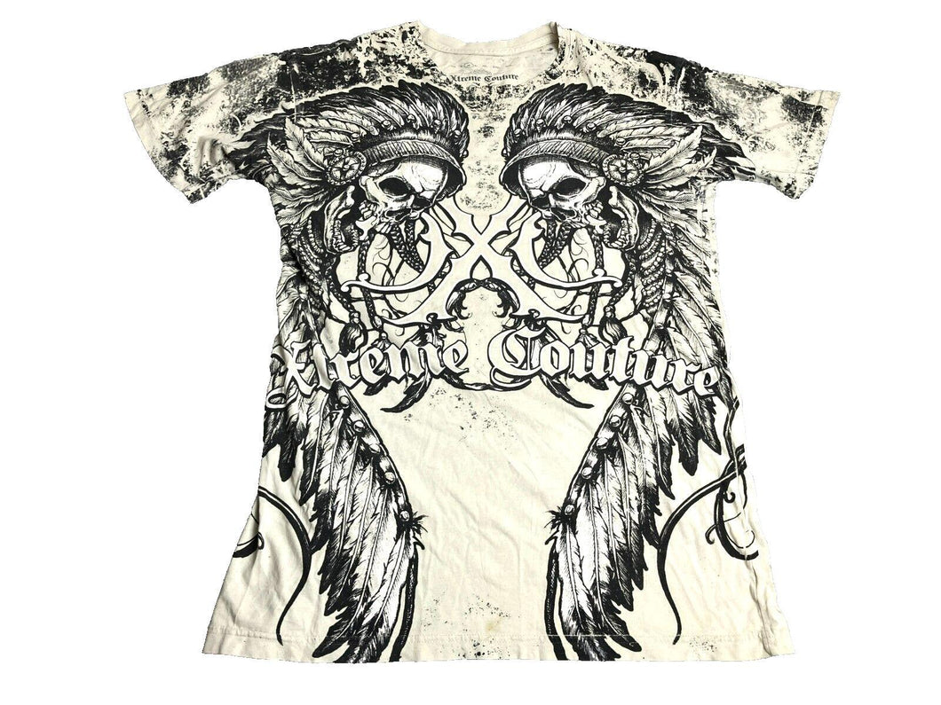 VTG Xtreme Couture Shirt Adult Medium Ivory Skull Goth AFFLICTION STYLE Y2K Mens