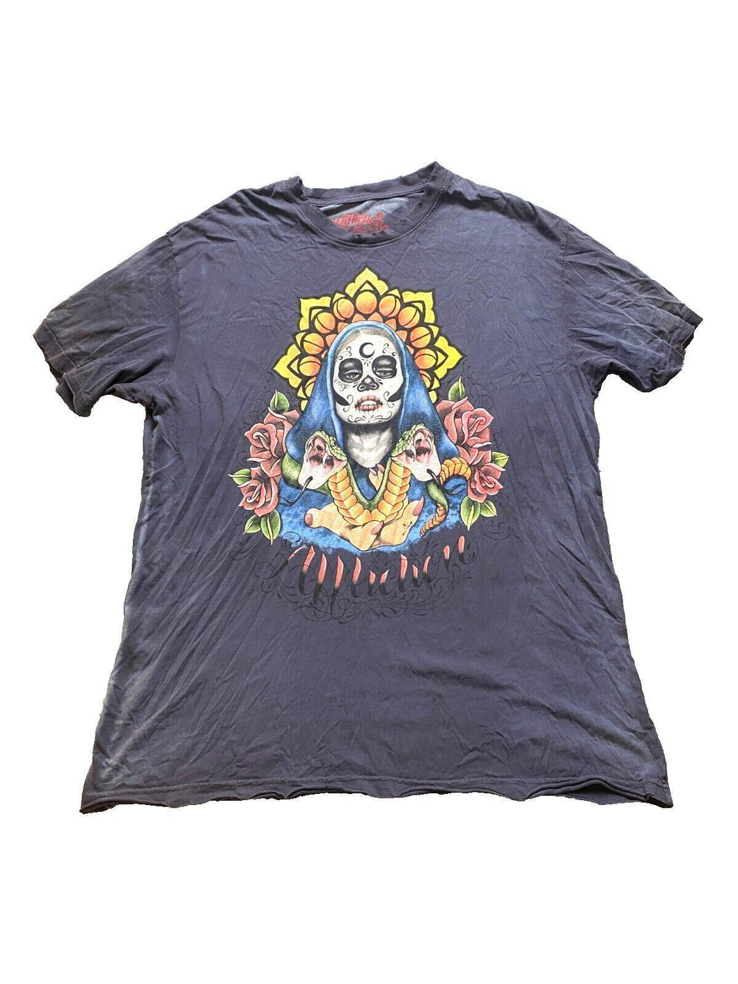 Affliction Shirt Adult 2X American Tattoo Inked Megan Massacre Snake Flower Mens