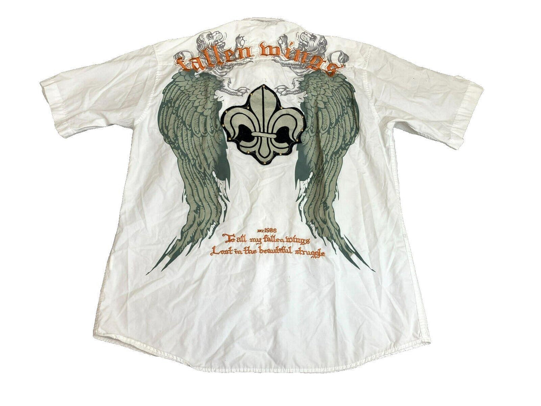 Fallen Wings Shirt Adult Large Button Up Grunge Gothic AFFLICTION STYLE Mens