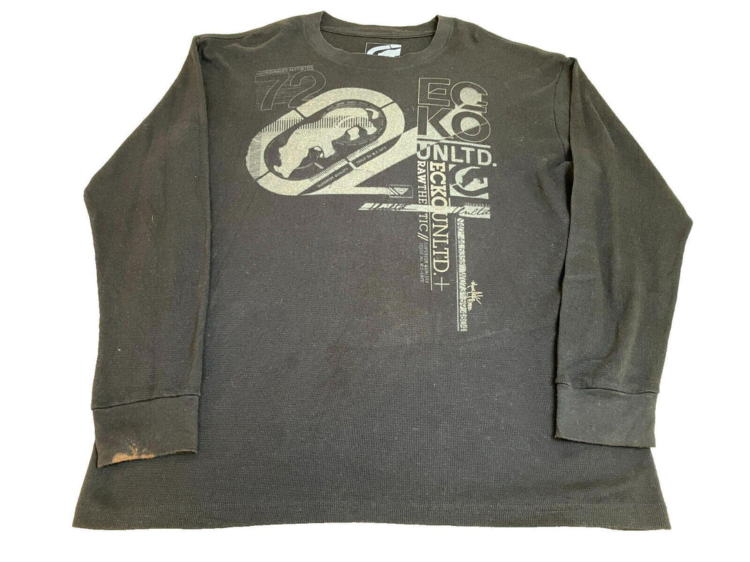 Ecko Unltd Shirt Adult 2XL XXL Black Waffle Knit Thermal Streetwear Skater Mens