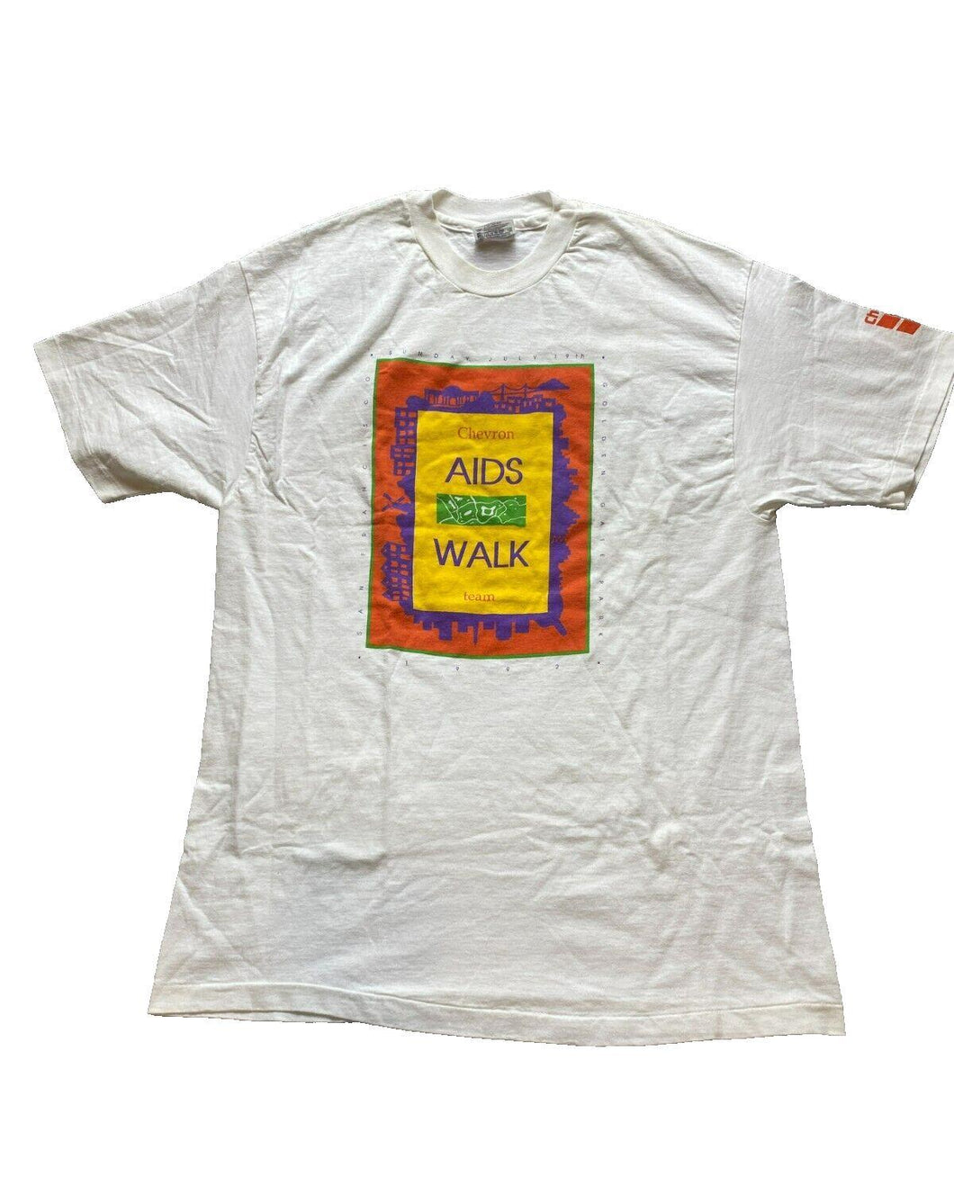 VTG Aids Walk Shirt Adult Large White 1992 Single Stitch Team Chevron 90s Mens