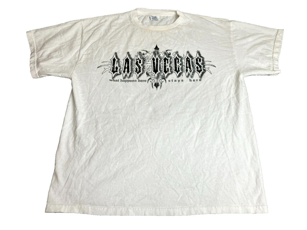 VTG Las Vegas Shirt Adult Large White What Happens Here Stays Streetwear 90s Men