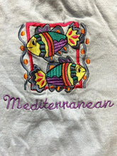 Load image into Gallery viewer, VTG Mediterranean Shirt Womens Medium Light Blue Embroidered Fish Art Artsy 90s

