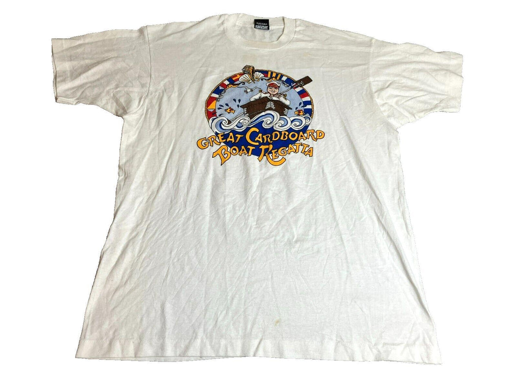 VTG Regatta Shirt Adult Extra Large White Single Stitch Great Cardboard Boat 90s