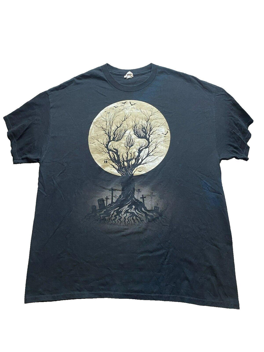 Halloween Shirt Adult Extra Large Black Full Moon Cemetery Grunge Horror Mens