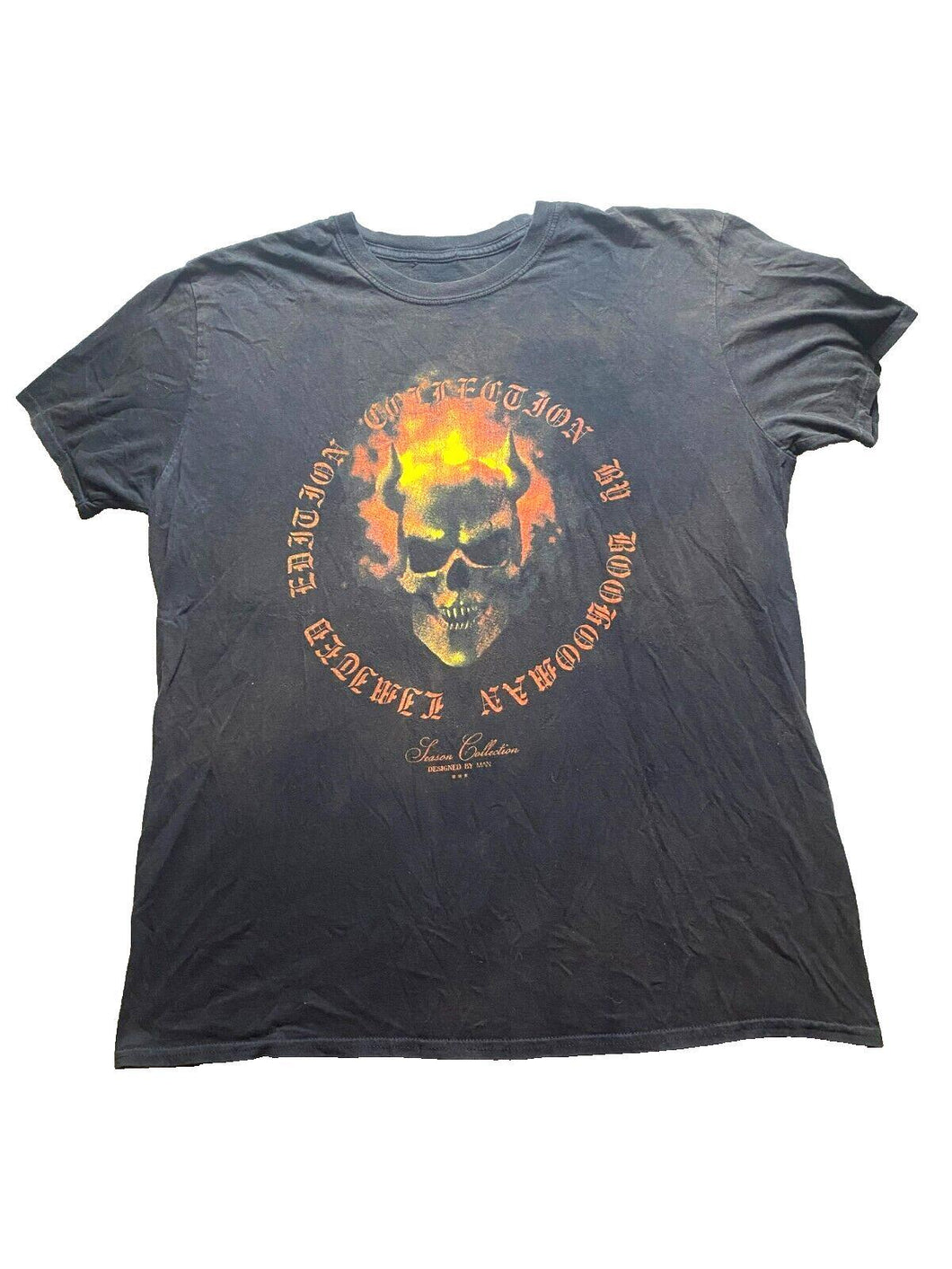 Boohooman Shirt Adult Extra Large Black Grunge Flame Skull Devil Gothic Mens