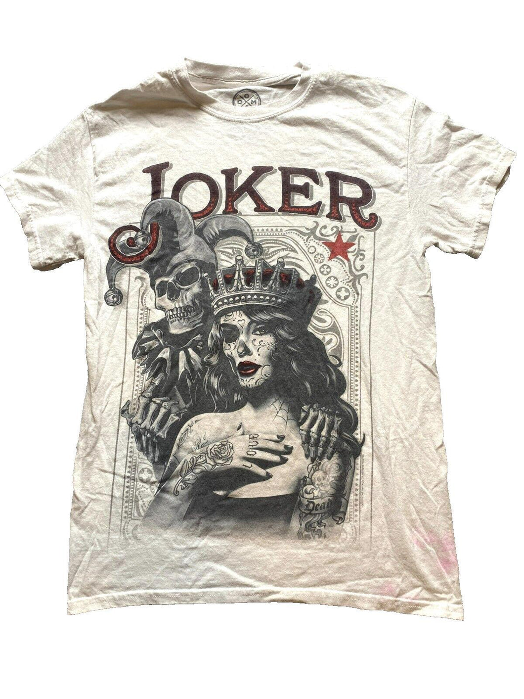 DOM Shirt Adult Small White Joker Jester Sugar Skull Queen Gangster Grunge Mens