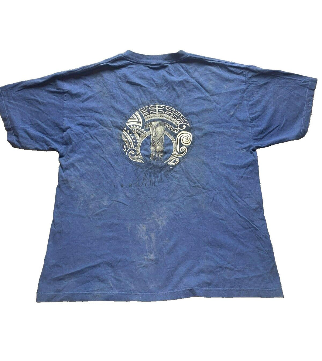 Tahiti Shirt Adult Extra Large Fading Navy Tiki Hawaiian Streetwear Crewneck Men