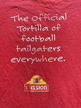 Load image into Gallery viewer, VTG Mission Foods Tortillas Shirt Adult Extra Large Red Football Tailgaters Mens
