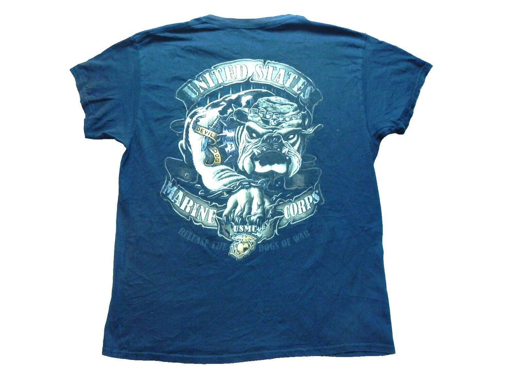 Black Ink Design Shirt Adult Large USMC Marine Corps Bulldog Dogs Of War Mens