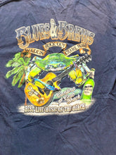 Load image into Gallery viewer, Blues &amp; Brews Shirt Womens Medium Cantina &amp; Crab Snacks Guitar Beach Palm Tree
