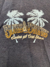 Load image into Gallery viewer, Blues &amp; Brews Shirt Womens Medium Cantina &amp; Crab Snacks Guitar Beach Palm Tree
