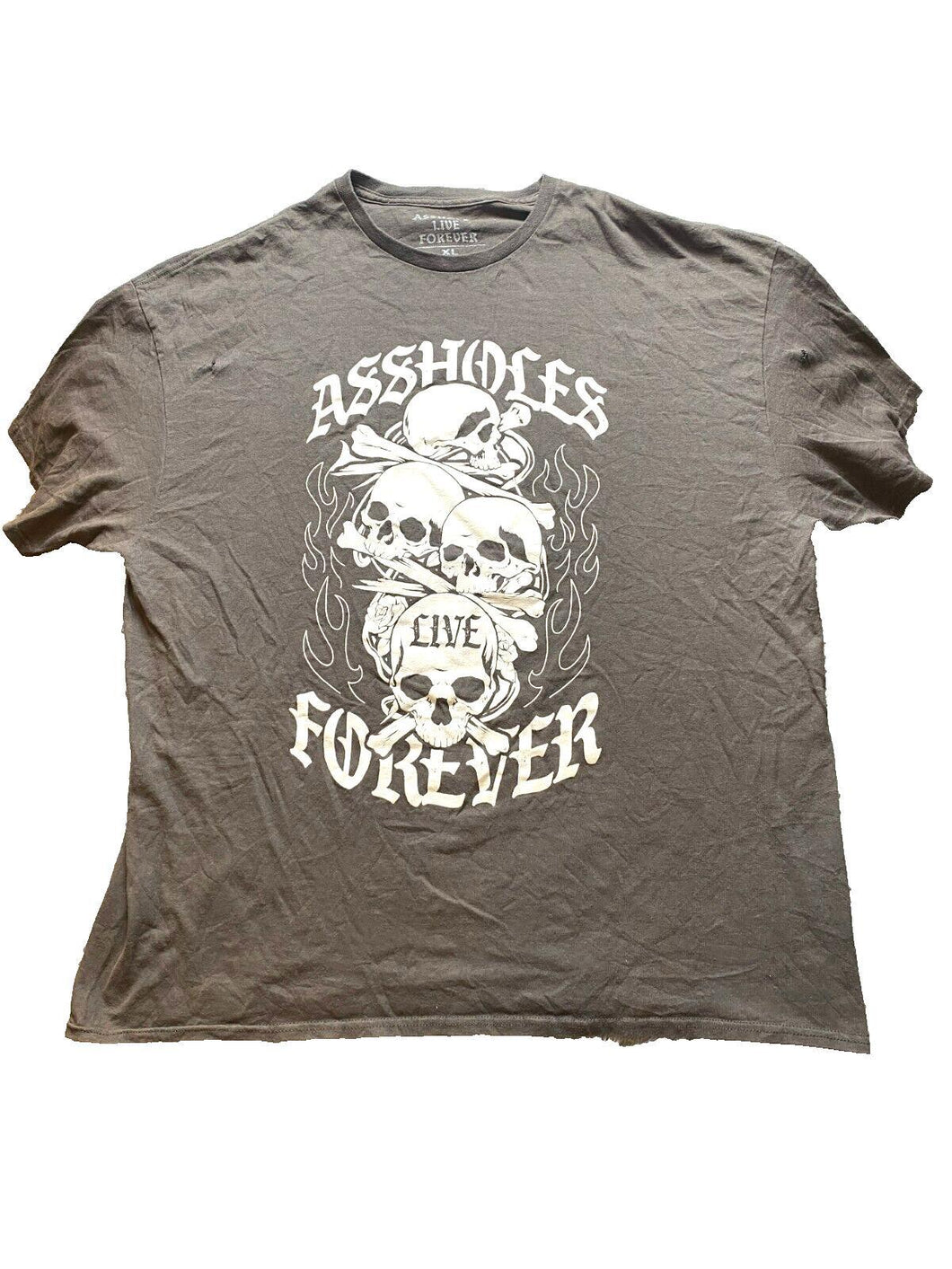 Assh*les Live Forever Shirt Adult Extra Large Skull Bones Y2K Skater Gray Mens