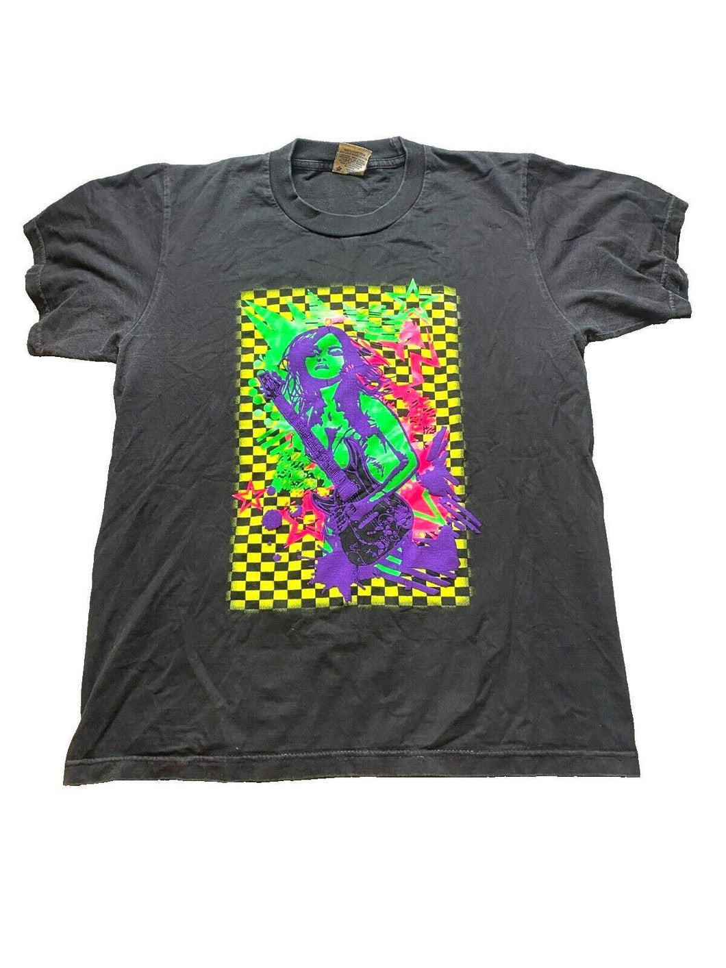 VTG Rock N' Roll Shirt Womens Large Lumo Girl Guitar Glow in The Dark 90s Ladies
