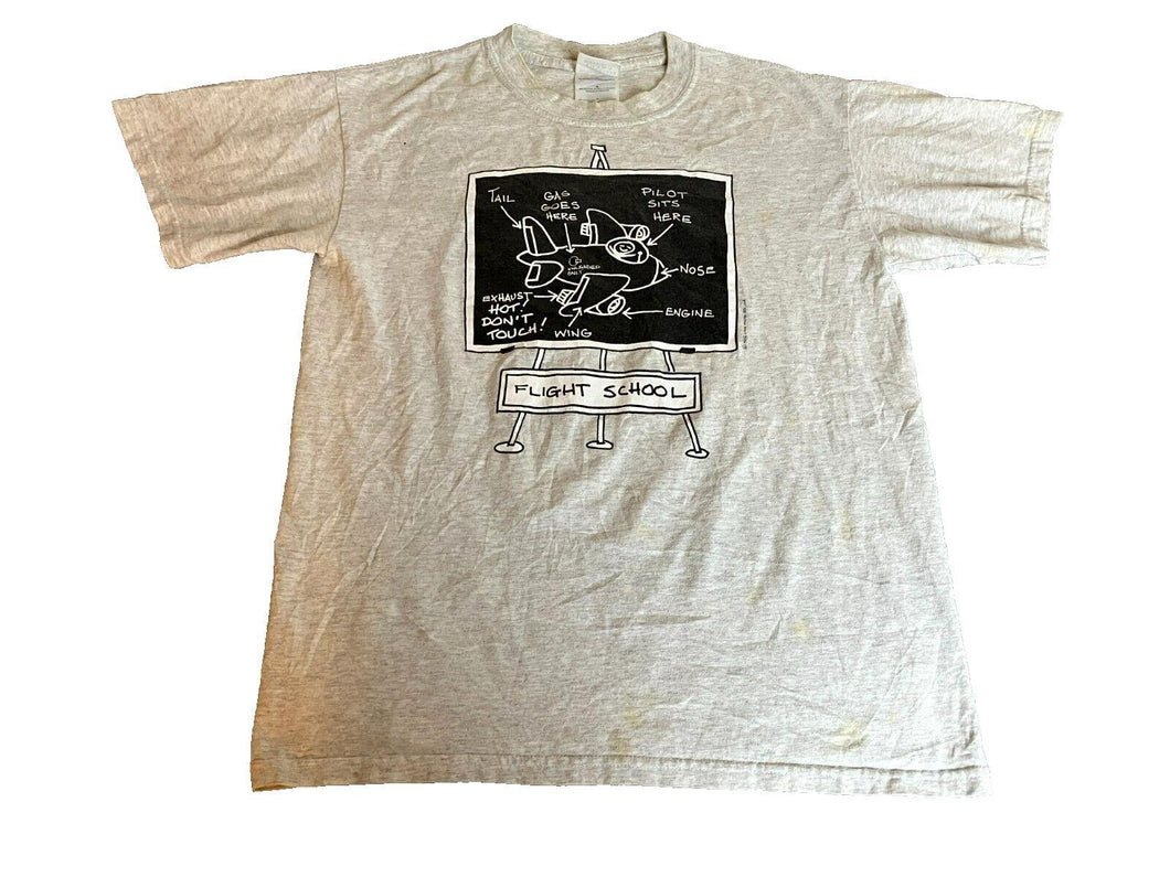 VTG Airplane Shirt Adult Medium Flight School Funny 90s Light Gray Black Mens